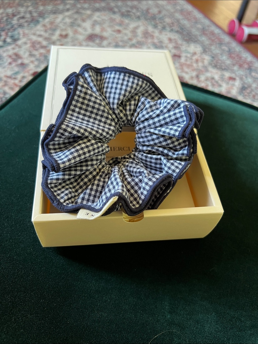 Sezane Gingham Blue Elastic Hair Scrunchie